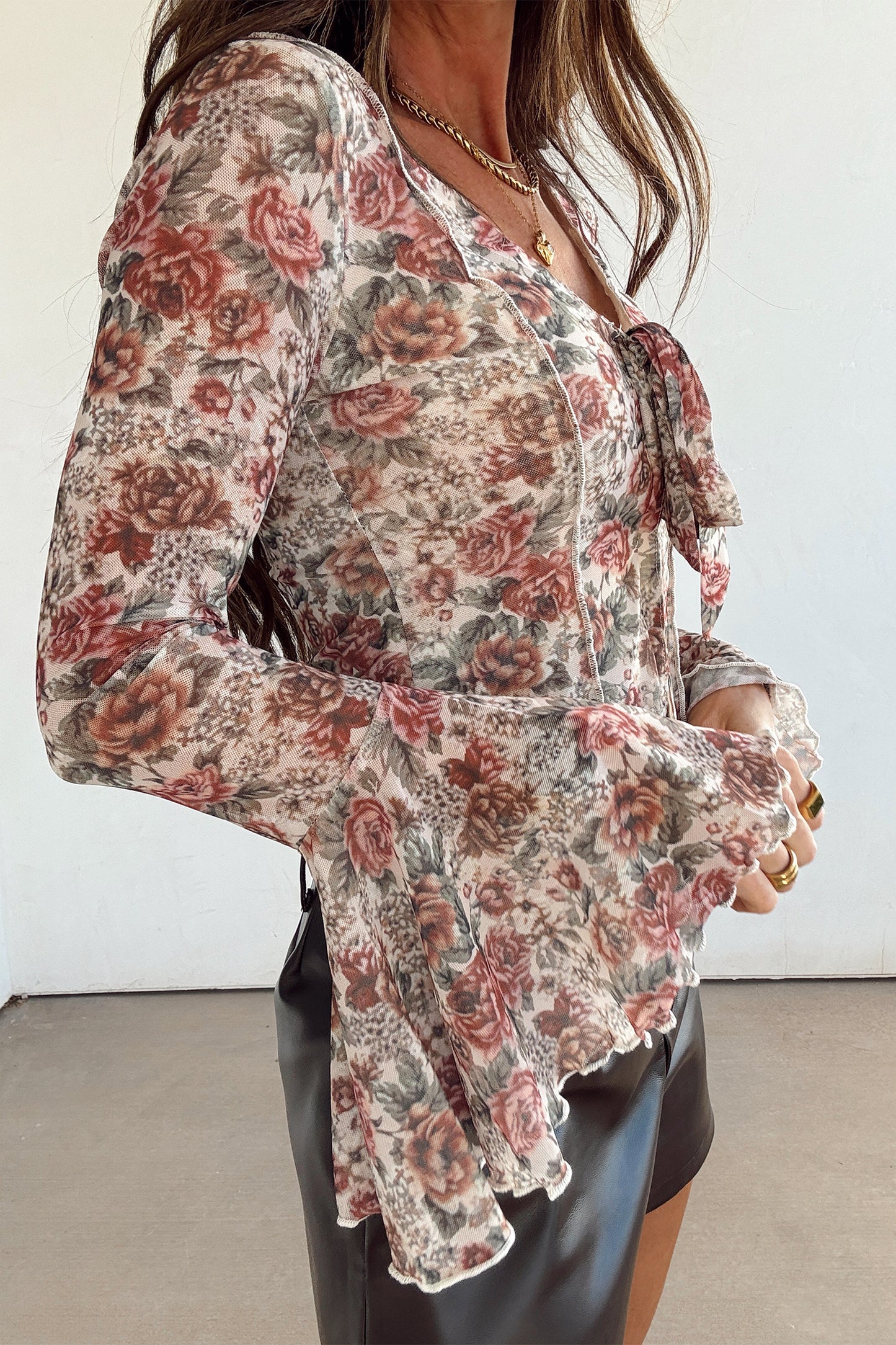 Rosalie Stitched Detail Bell Sleeve Blouse