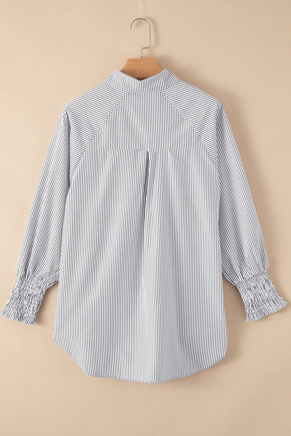 Sagamore Buttoned Striped Shirred Cuff Blouse