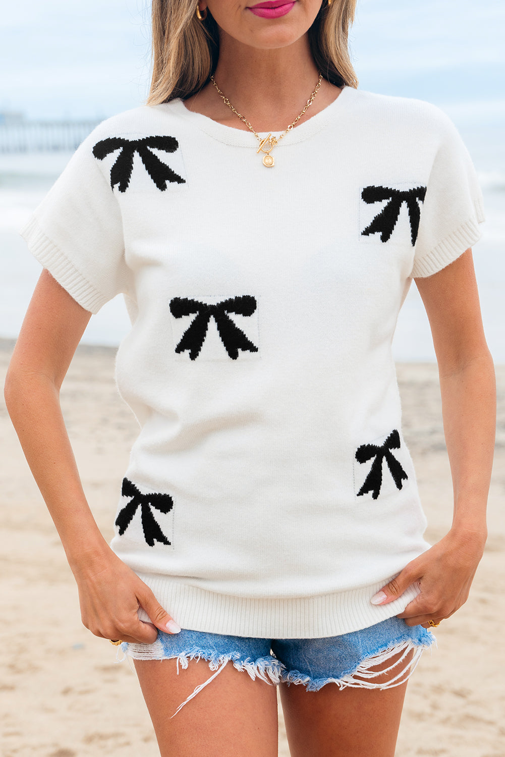 Minnie Bow Knit Short Sleeve Top