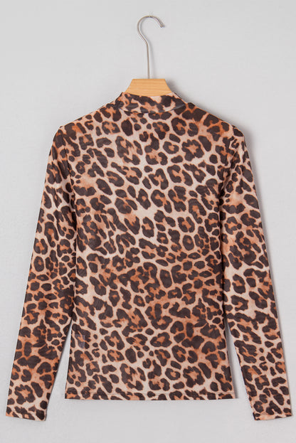 Safari Mock Neck Leopard Mesh Top