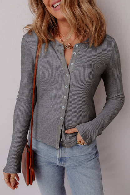 Button Me Up Fitted Ribbed Sweater