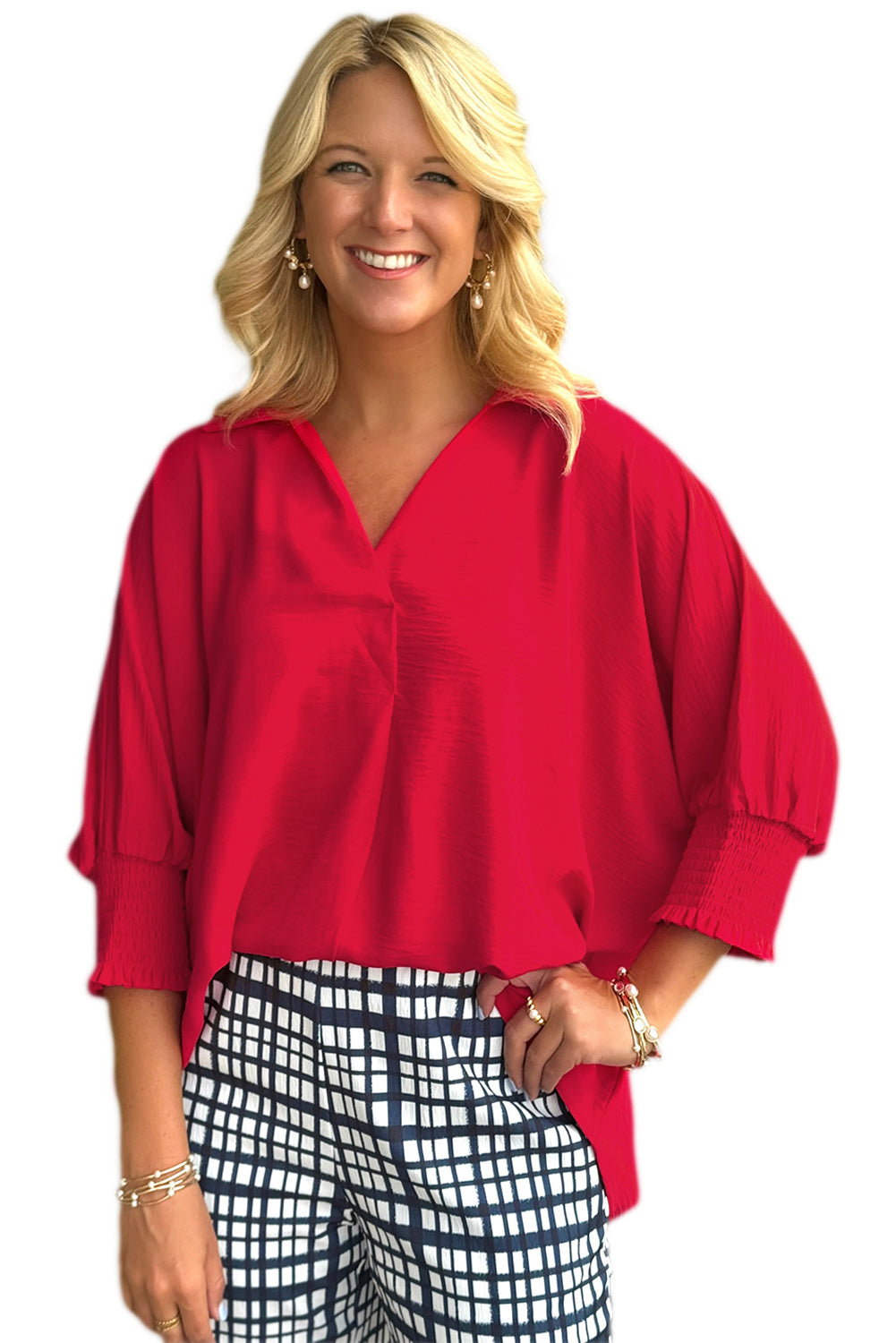 Erica Red Collared Tunic Top