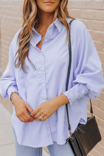 Sagamore Buttoned Striped Shirred Cuff Blouse