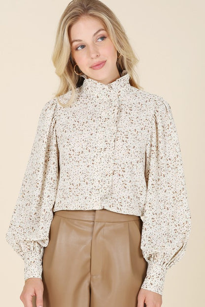 High Collar Floral Frill Blouse