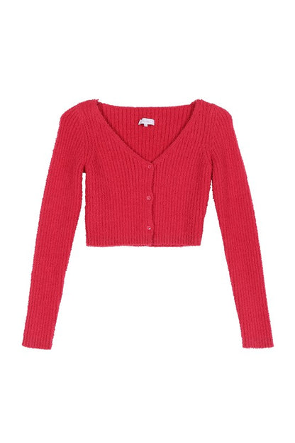 Fuchsia Yarn Crop Cardigan