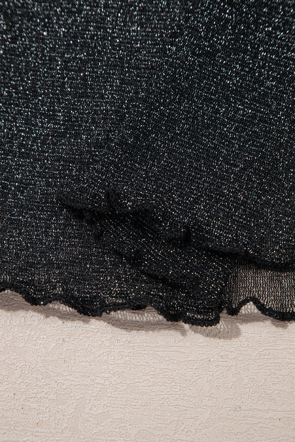 Metallic Glitter Sheer Mesh Long Sleeve Top