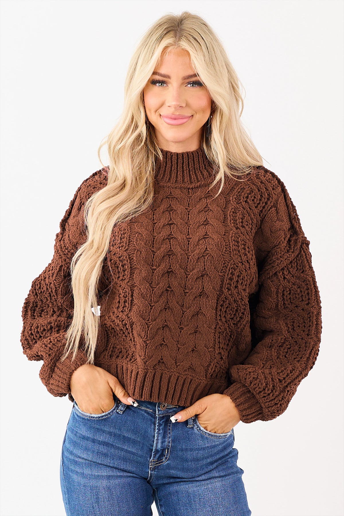 Coffee Chunky Cable Knit Sweater