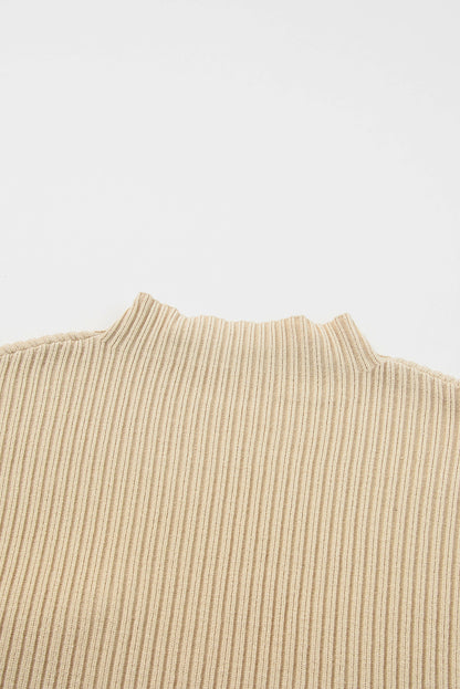 Front Patch Pocket Ribbed Knit Short Sleeve Sweater