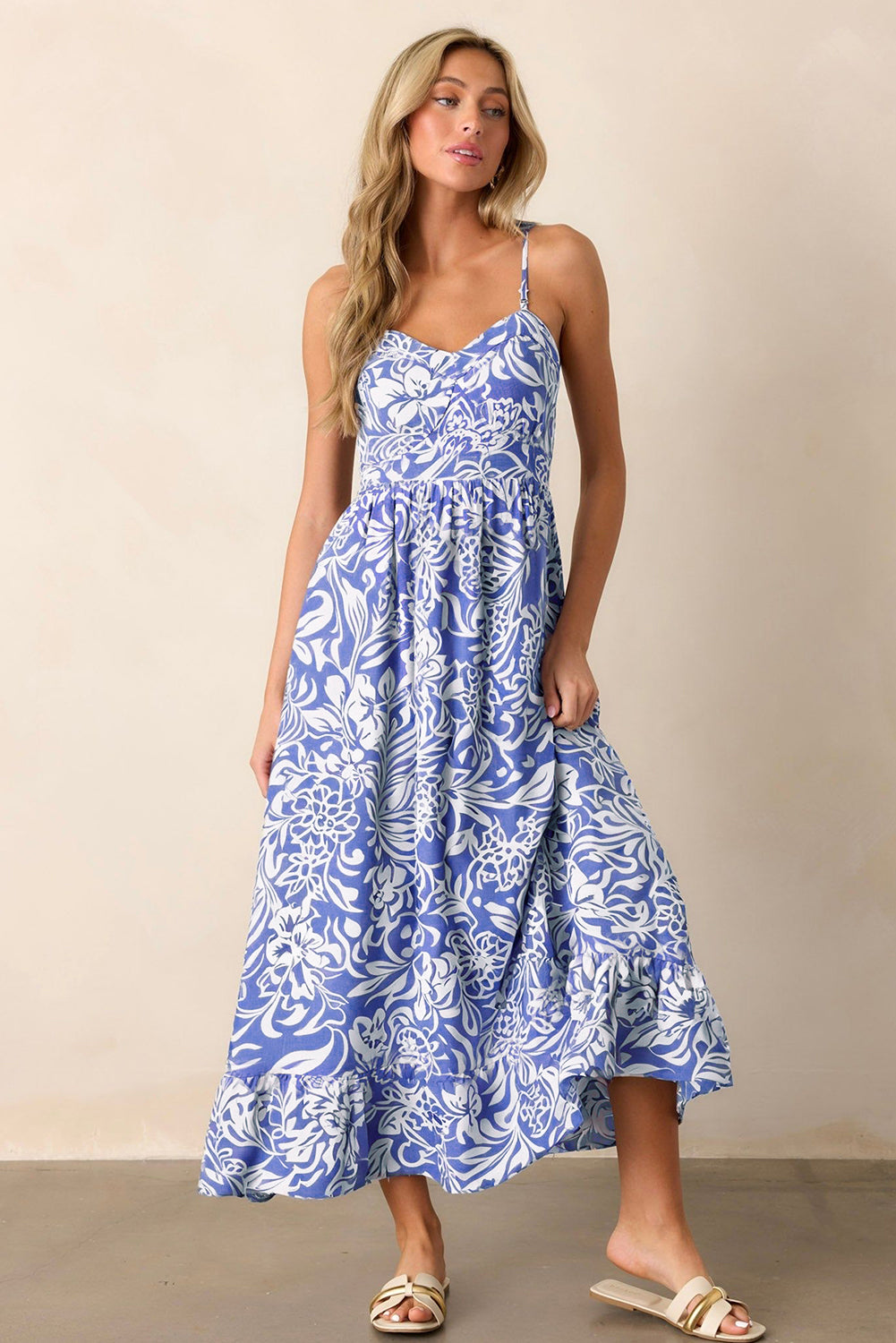 Oceania Spaghetti Strap High Waisted Maxi Dress