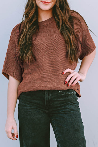 Dolman Mock Neck Short Sleeve Sweater