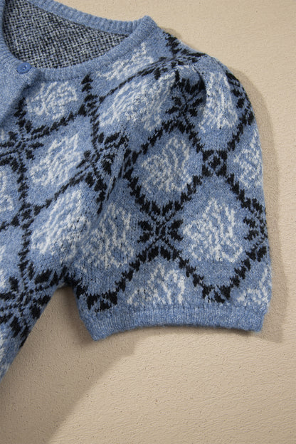Modern Damask Print Button Down Cardigan