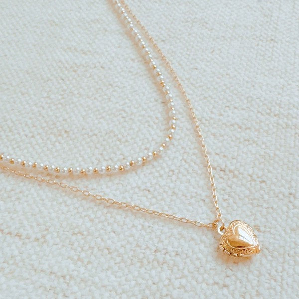 Pearls + Heart Locket Layered Necklace