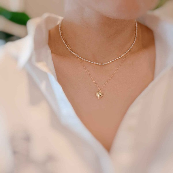 Pearls + Heart Locket Layered Necklace