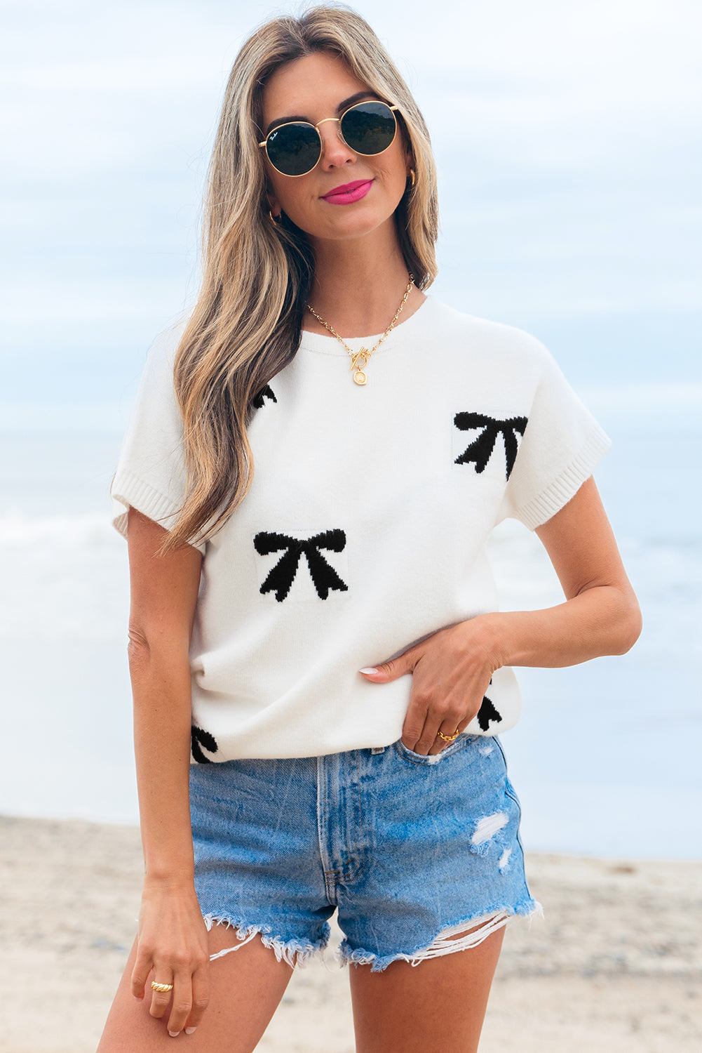 Minnie Bow Knit Short Sleeve Top