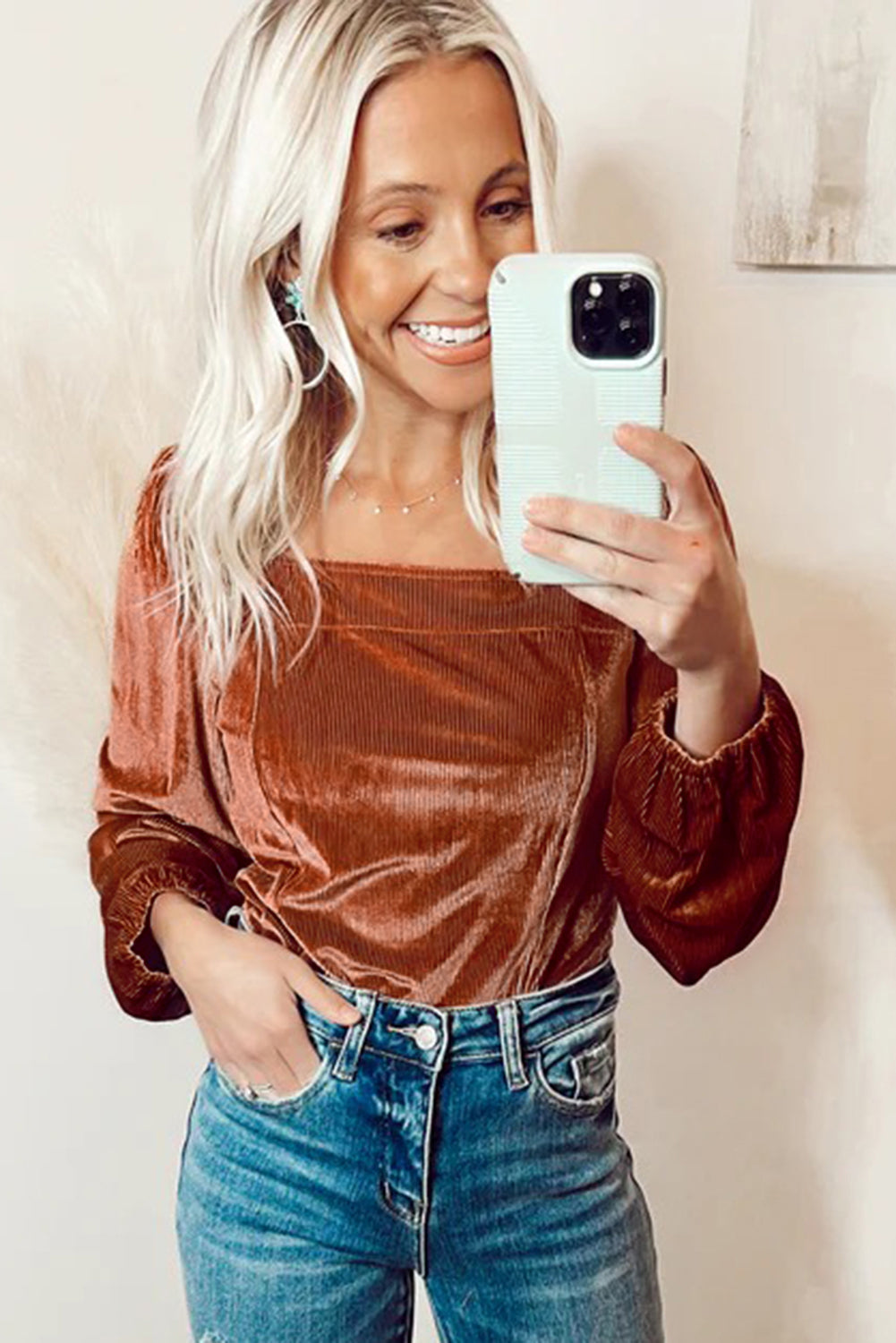 Terracotta Velvet Corduroy Top