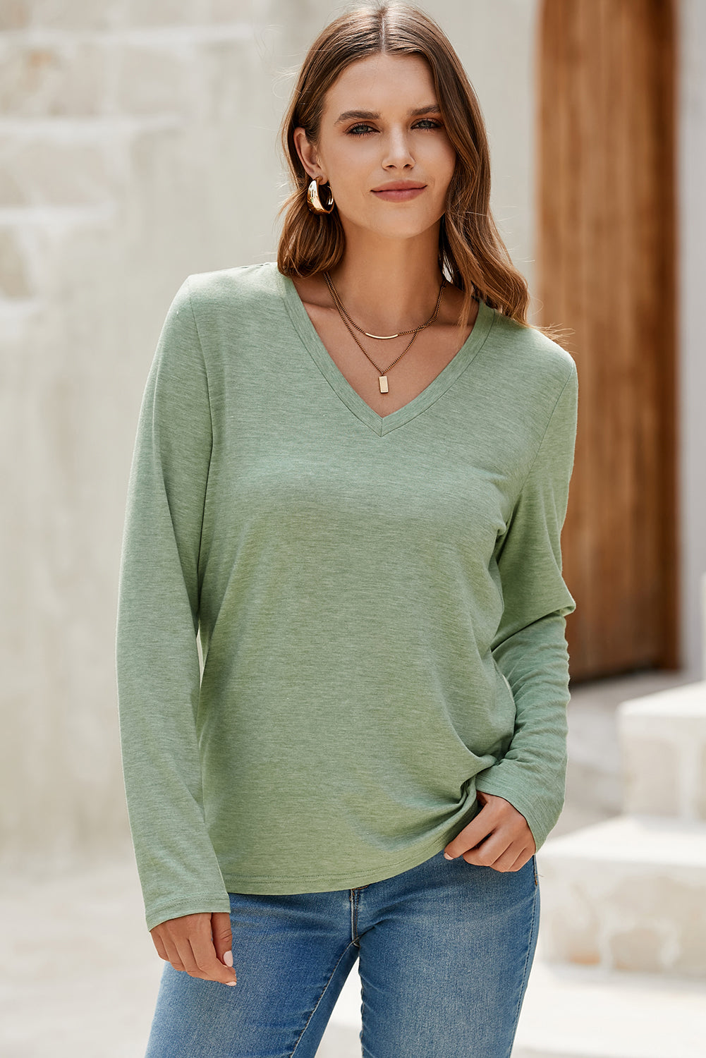 Plain Jane V Neck Long Sleeve Top