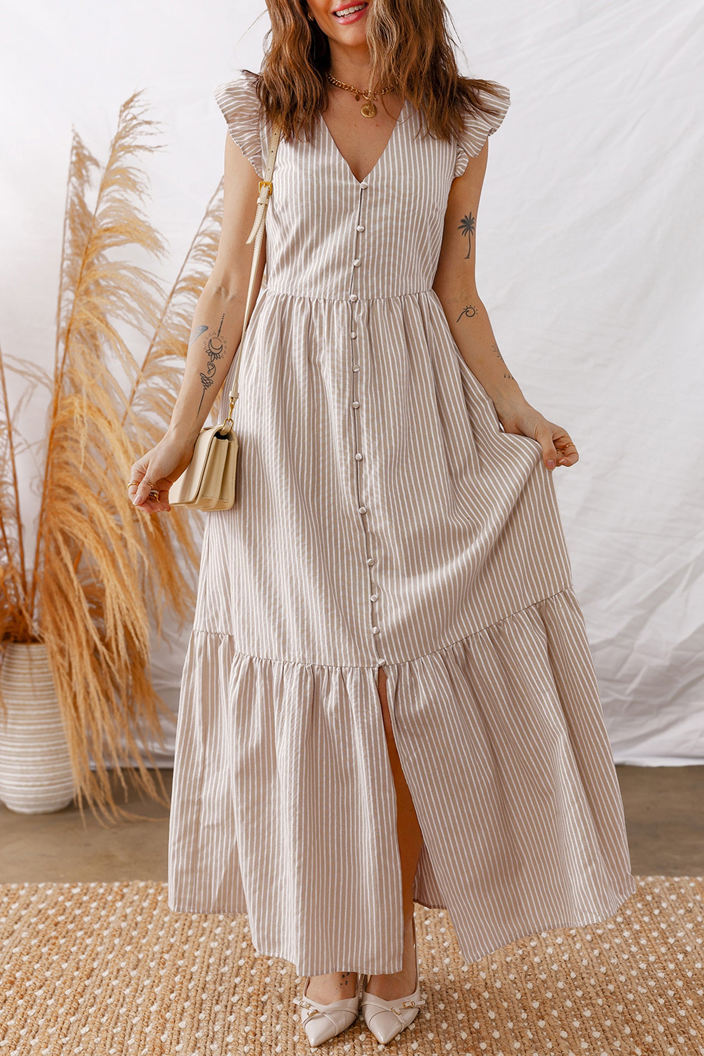 Hamptons Striped Button Maxi Dress