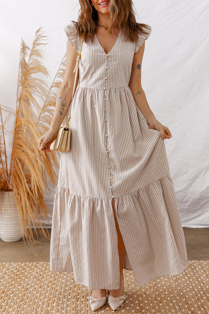 Hamptons Striped Button Maxi Dress
