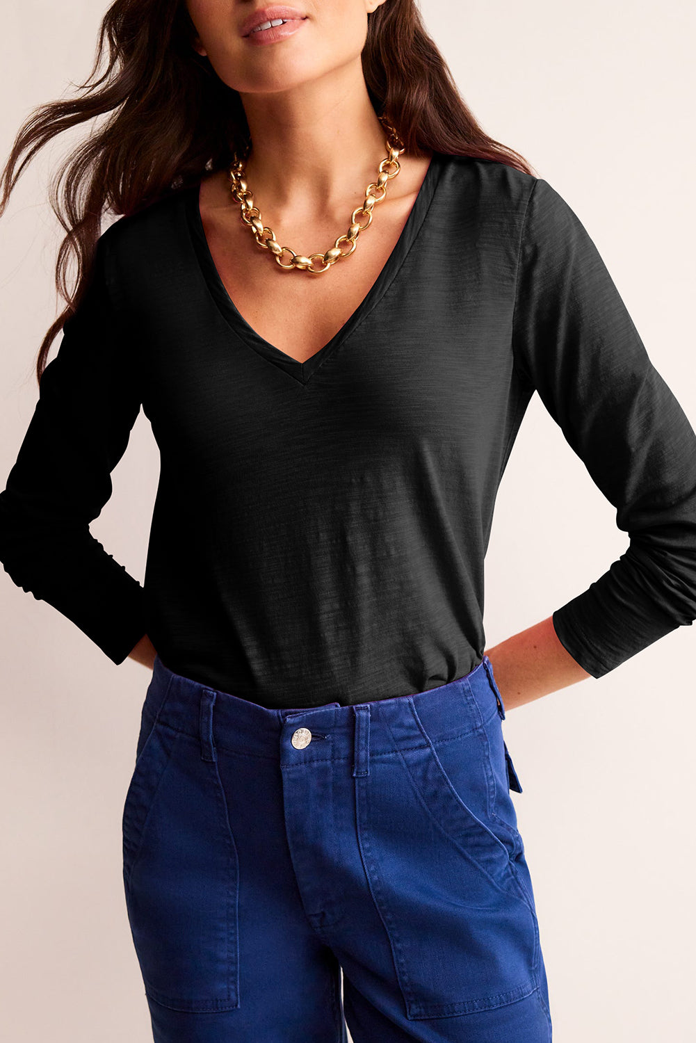 Plain Jane V Neck Long Sleeve Top