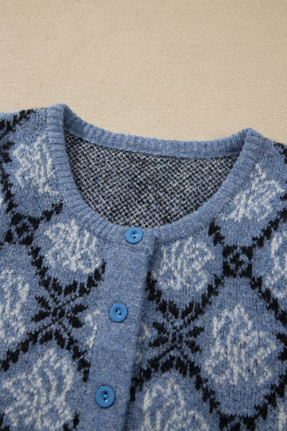 Modern Damask Print Button Down Cardigan