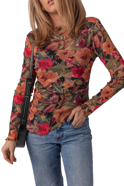 Fall Floral Mesh Top
