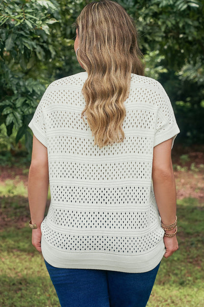 Curvy Justina Eyelet Knit Short Sleeve Top