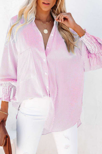 Sagamore Buttoned Striped Shirred Cuff Blouse