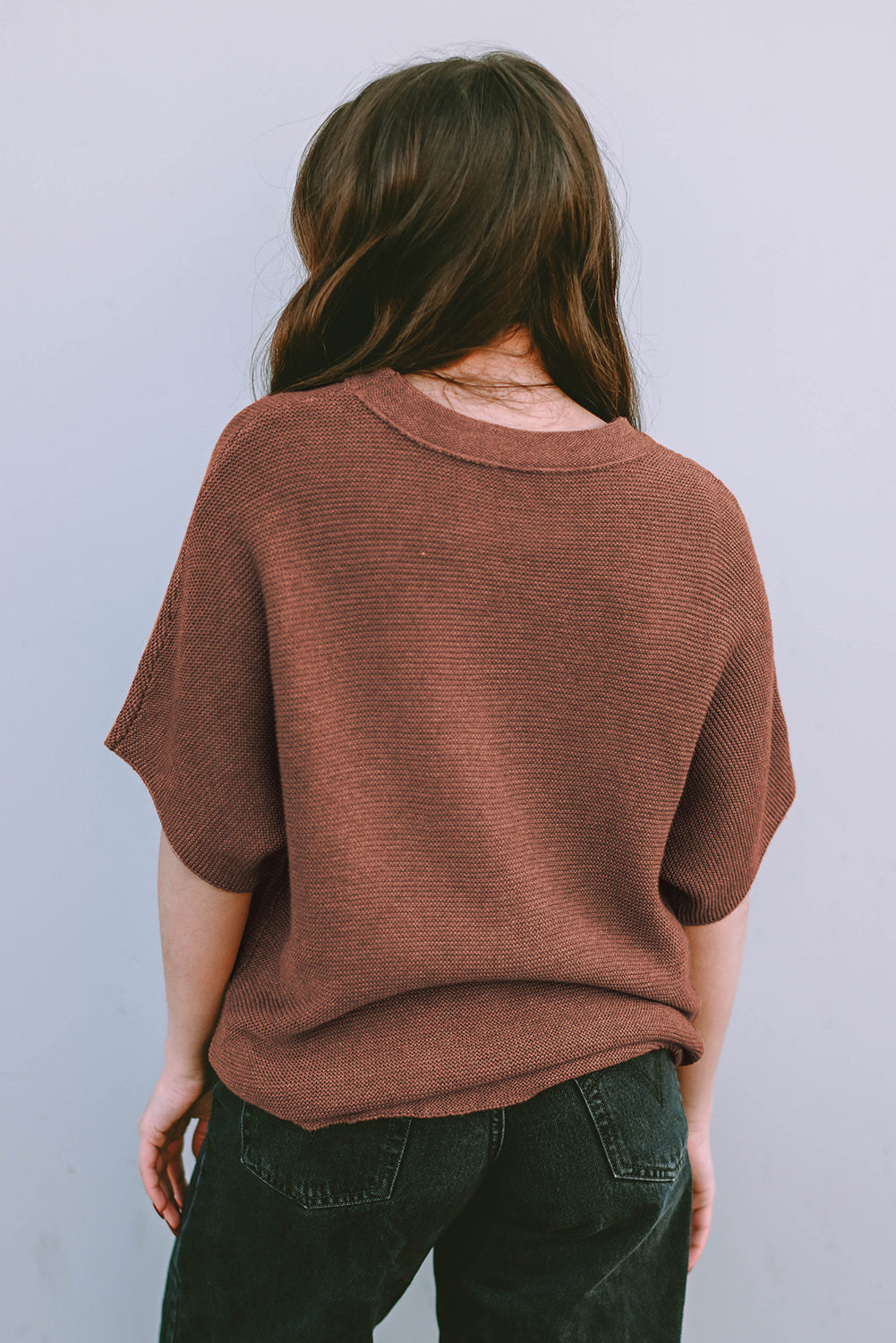 Dolman Mock Neck Short Sleeve Sweater