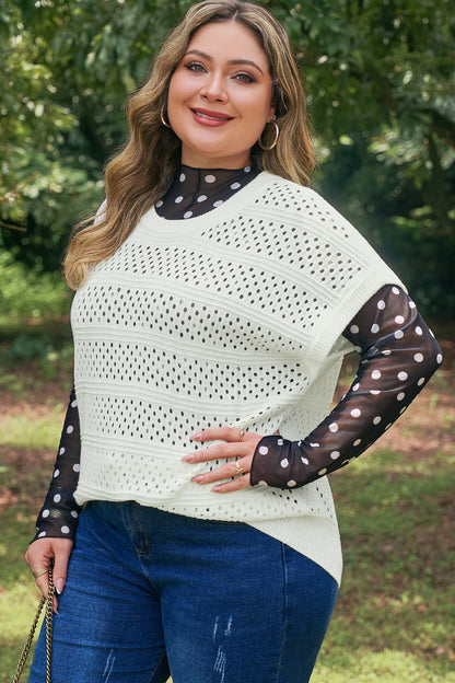 Curvy Justina Eyelet Knit Short Sleeve Top