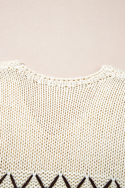 Geo Stitching Oatmeal Loose Knit Sweater