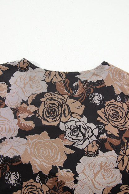 Emma Floral Long Sleeve Ruffle Slit Mesh Dress