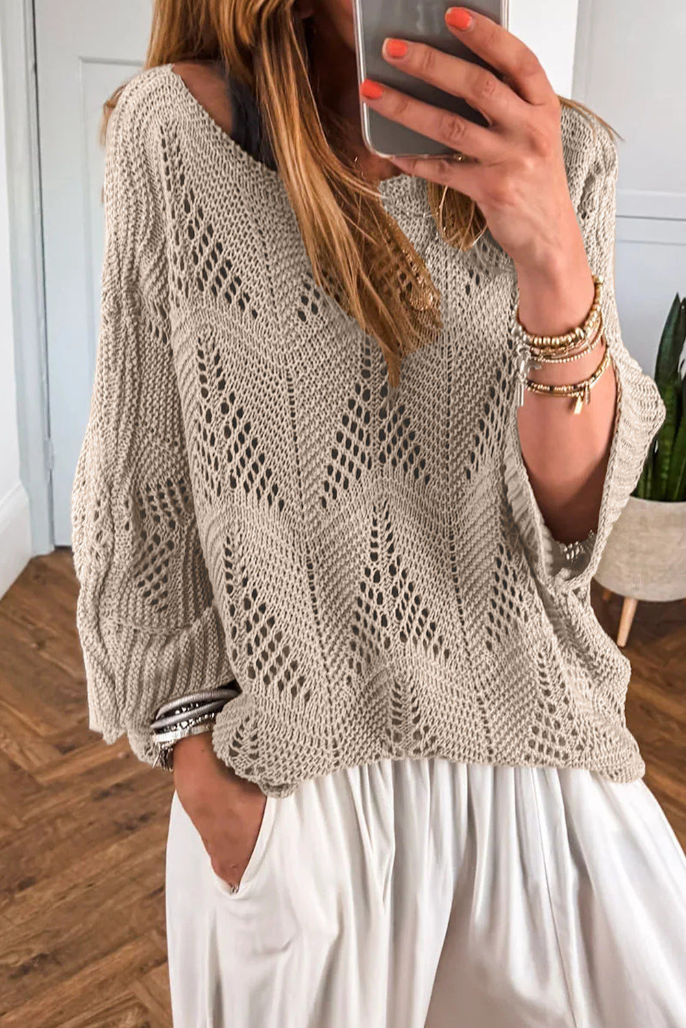 Angelina Crochet Half Sleeve Slouchy Sweater