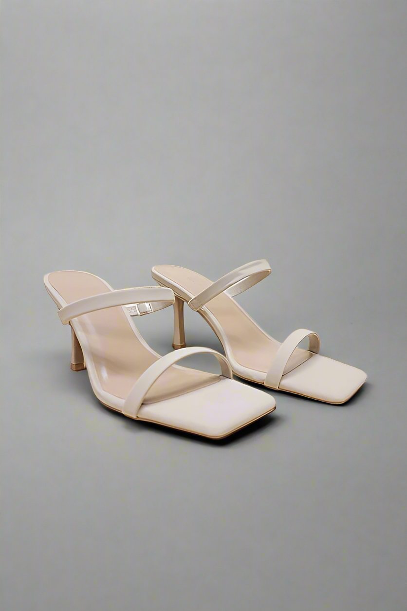 Nude Double Strap Square Toe Heel