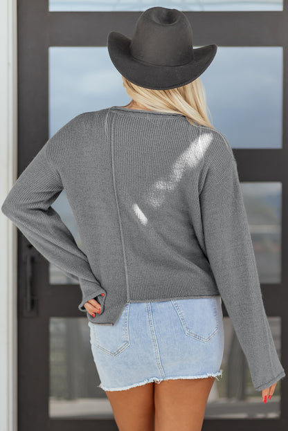 Lisa Raw Edge Uneven Drop Shoulder Sweater