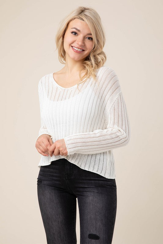 Ivory Ribbed V Neck Sweater