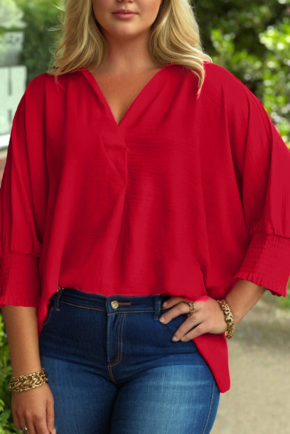 Curvy Erica Red Collared Tunic Blouse