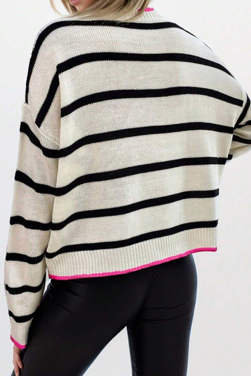 Roni Striped Contrast Trim Drop Shoulder Sweater