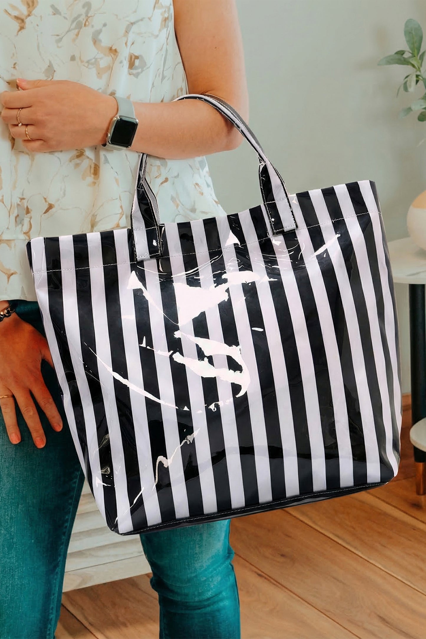 Glossy Summer Beach Vinyl Large Tote Bag