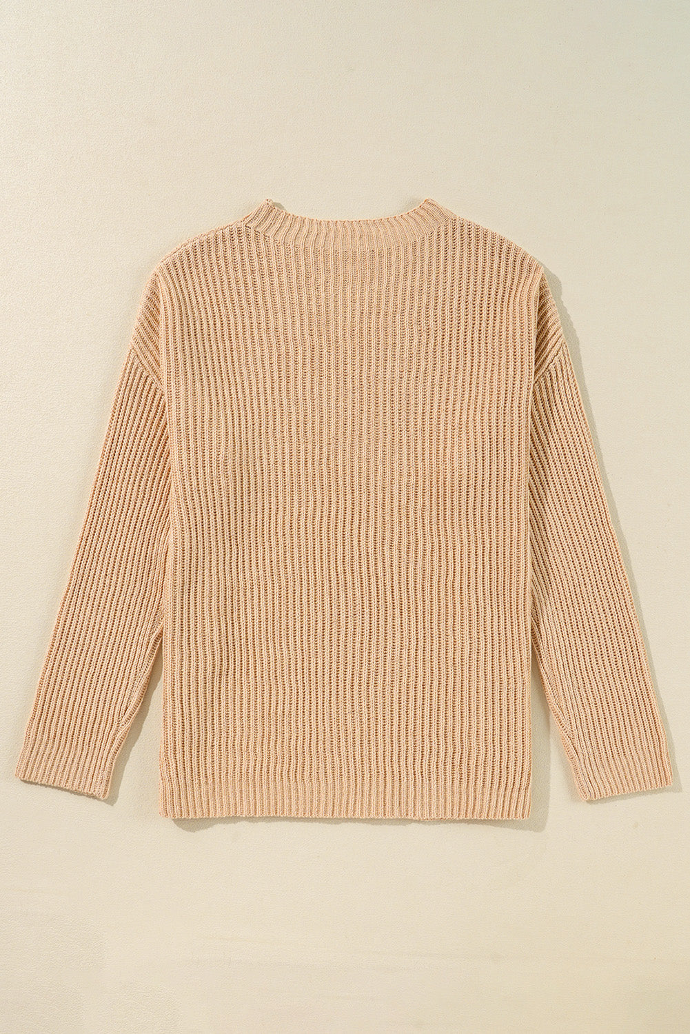 Apricot Drop Shoulder Side Slits Loose Sweater