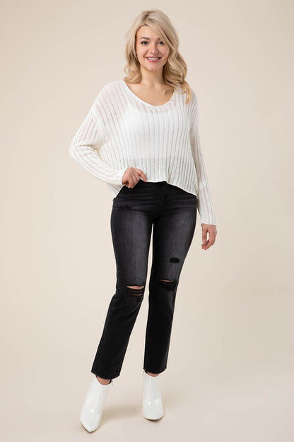 Ivory Ribbed V Neck Sweater