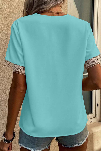 Shauna Lace Trim V Neck Short Sleeve Blouse