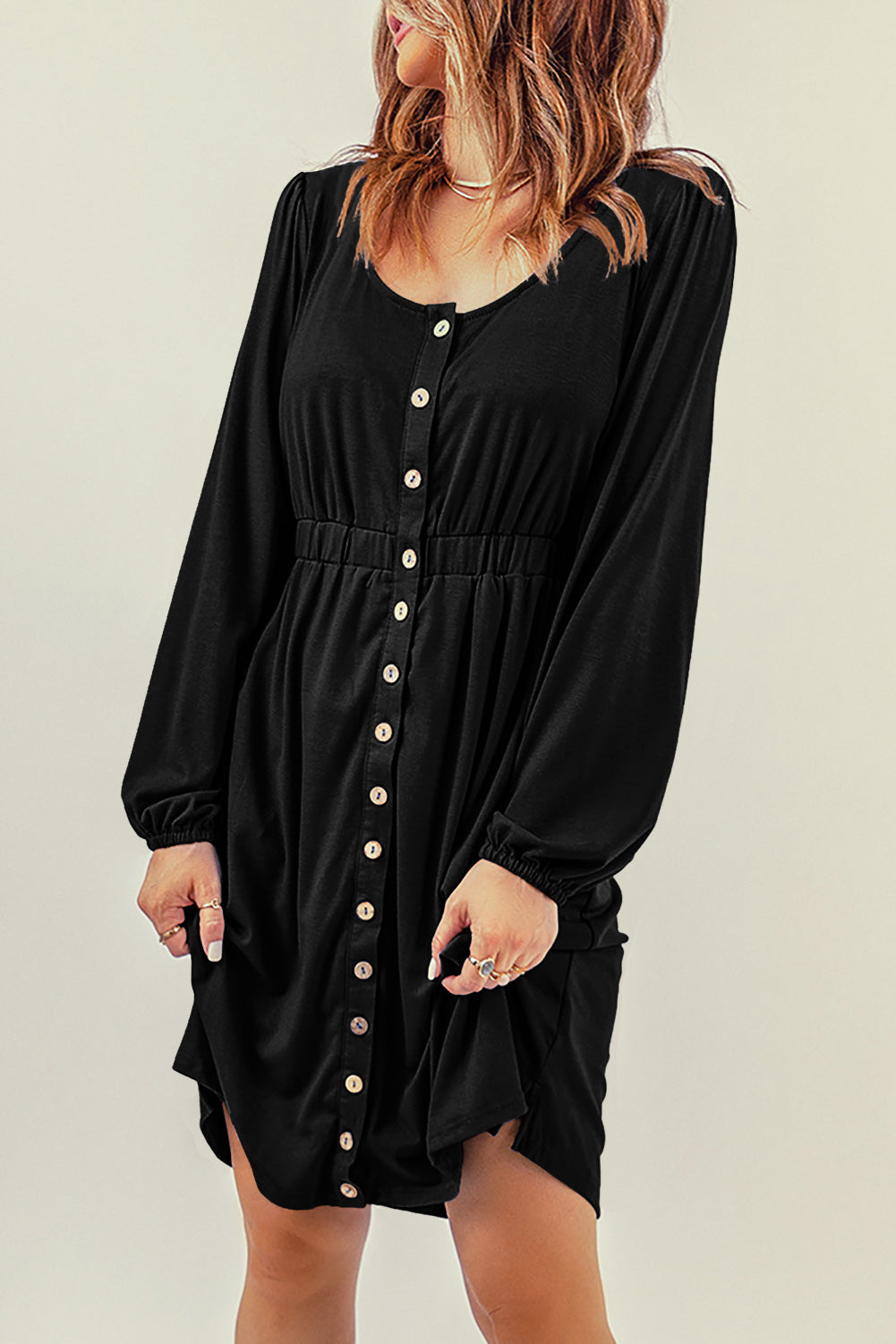 Belle Button Down Cinched Waist Long Sleeve Dress