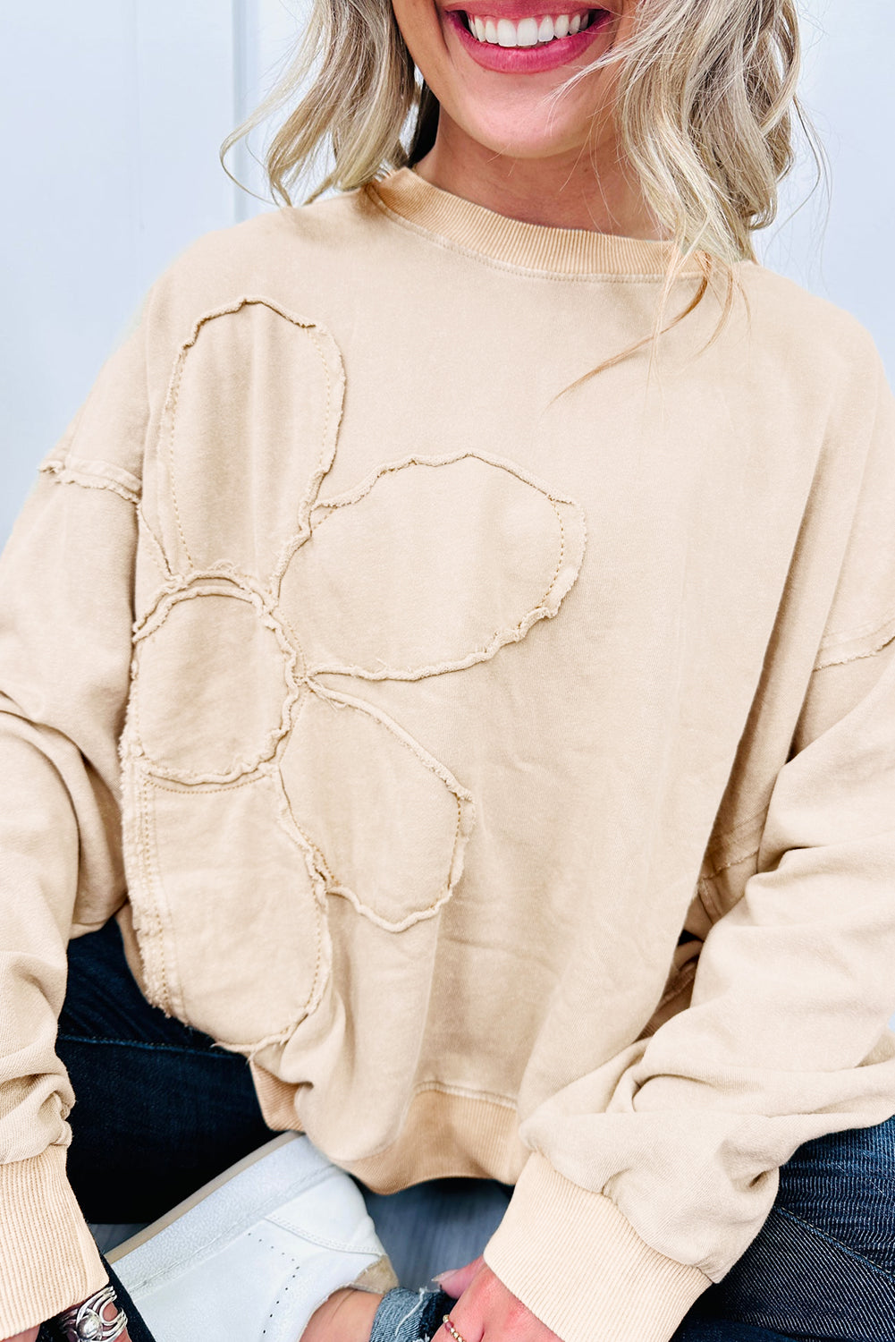 Curvy Flora Oversized Flower Detail Pullover
