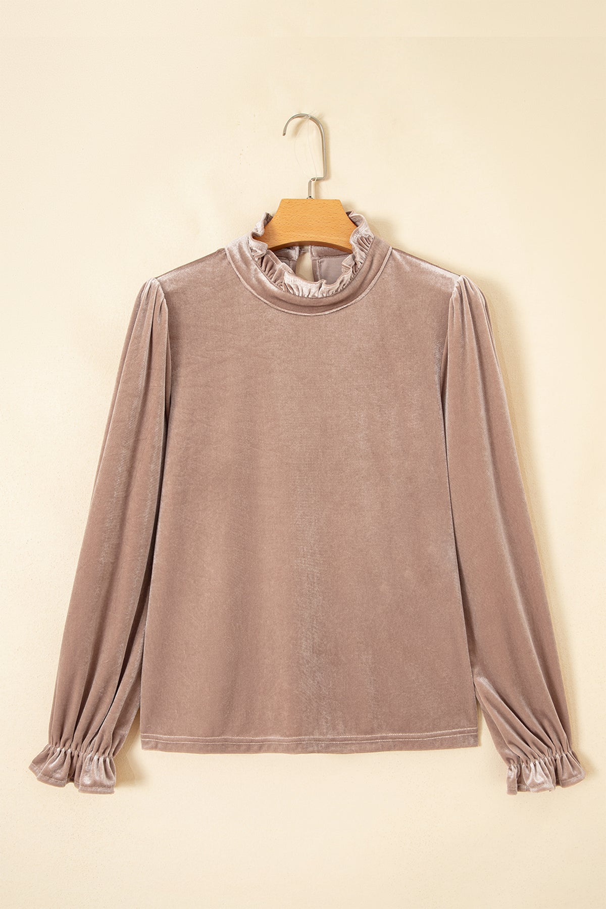Miranda Frill Trim High Neck Velvet Top