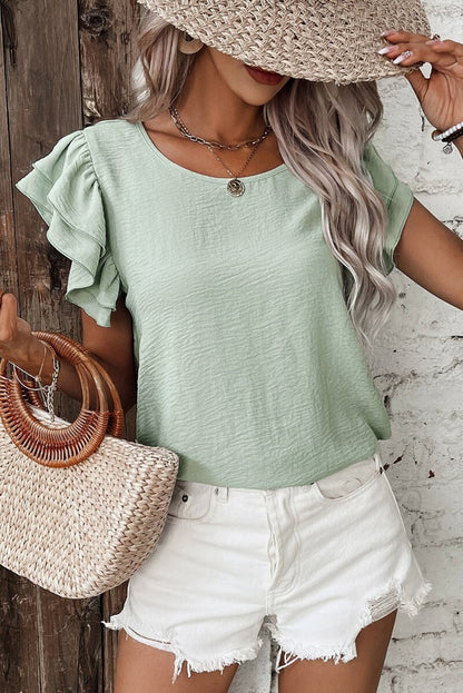 Bermuda Textured Ruffle Sleeve Blouse