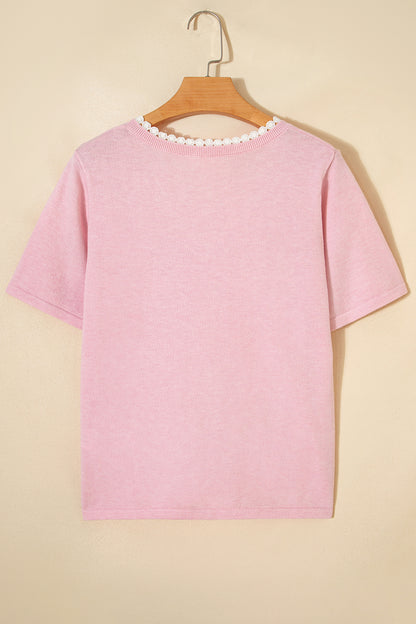 Carnation Pink Lace Detail Knit Top