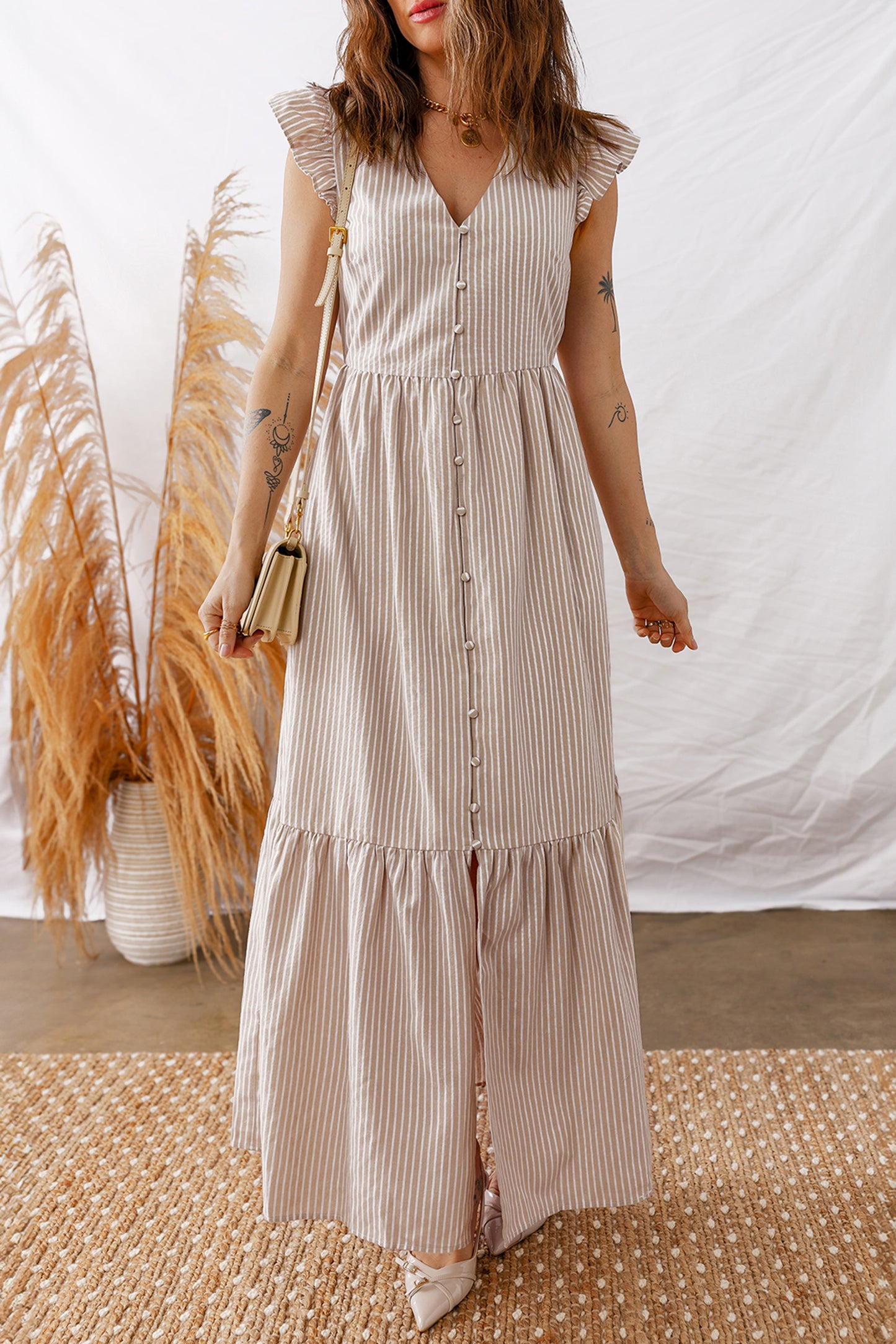 Hamptons Striped Button Maxi Dress