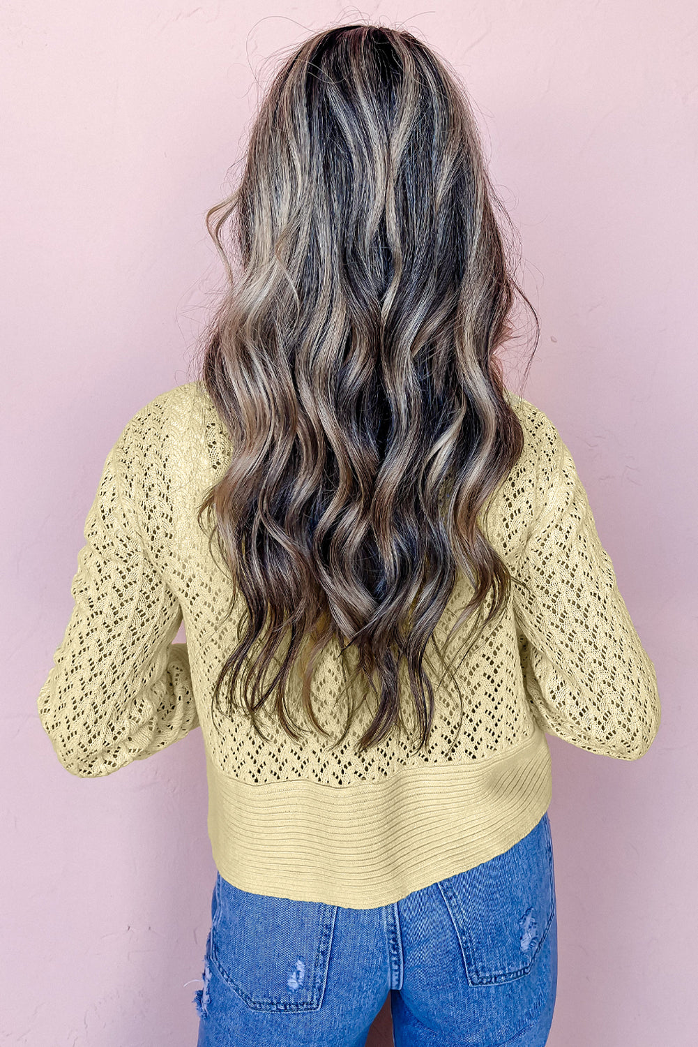 Canary Pointelle Knit Open Front Cardigan