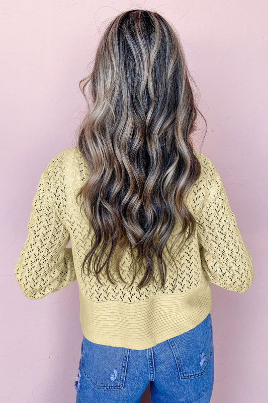 Canary Pointelle Knit Open Front Cardigan