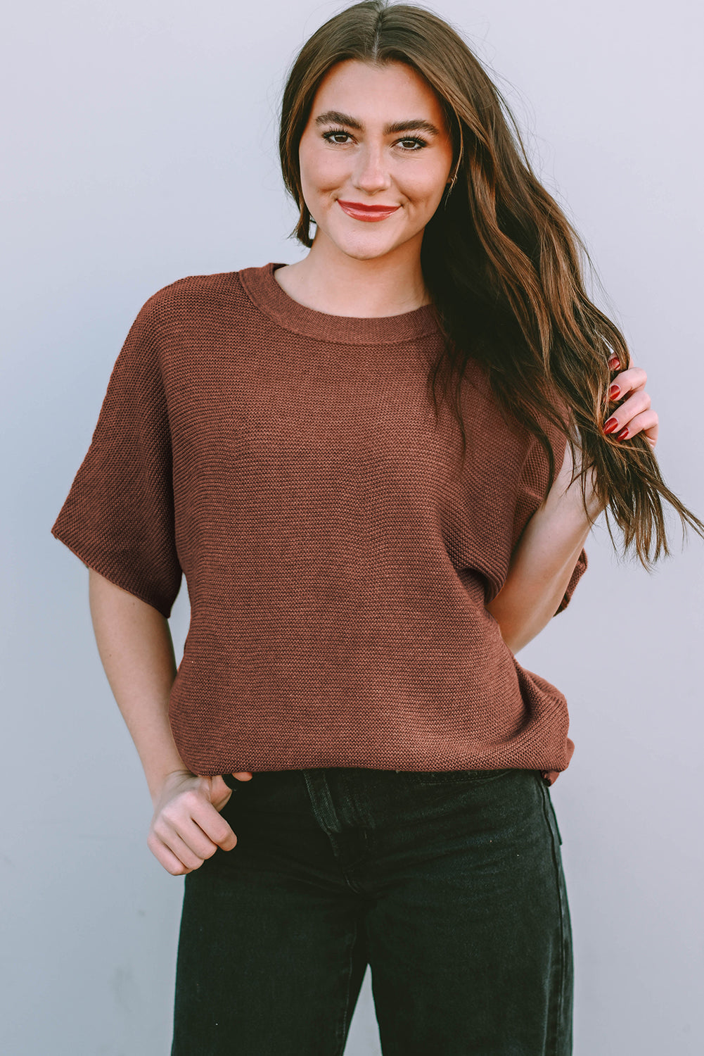 Dolman Mock Neck Short Sleeve Sweater